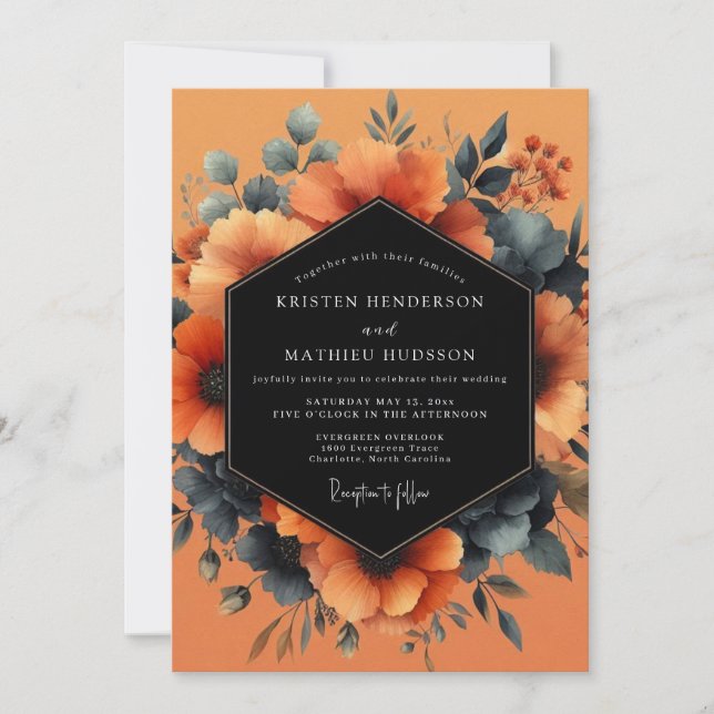 Invitation Noces Peintes sur Ardoise Terracotta (Devant)