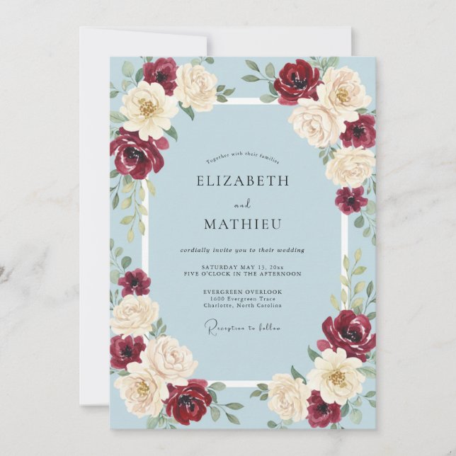 Invitation Noces Pétales Crème Écarlate (Devant)