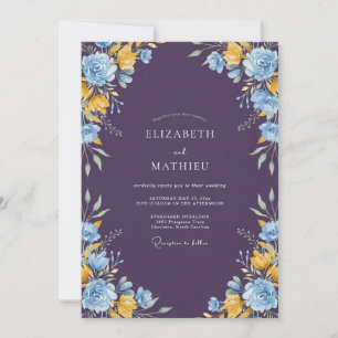 Invitation Noces Pétales d'Or et de Prune