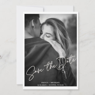 Invitation Noces photo de script blanc moderne Enregistrer la