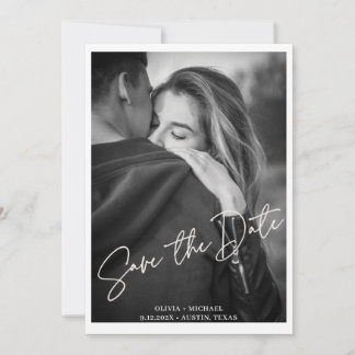 Invitation Noces photo de script blanc moderne Enregistrer la