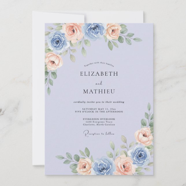 Invitation Noces Pivoine Abricot Acier (Devant)