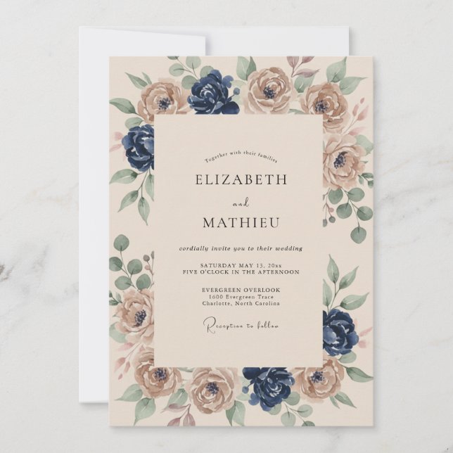 Invitation Noces Pivoine Sable de Minuit (Devant)