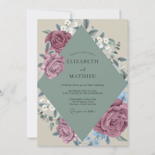 Invitation Noces prune ardoise feuillage poussiéreux eucalypt