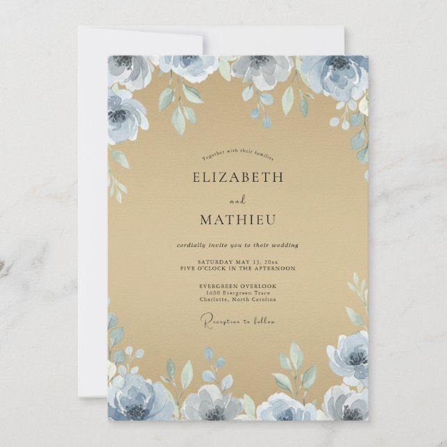 Invitation Noces Ranunculus Eucalyptus Acier Ocres (Devant)