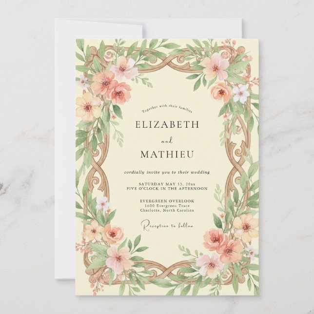 Invitation Noces Ranunculus Eucalyptus Bronze Abricot (Devant)