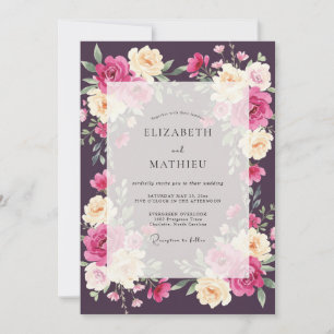 Invitation Noces Ranunculus Profond Prune Eucalyptus Doux