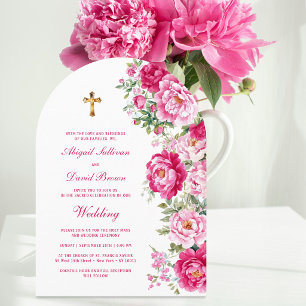 Invitation Noces Religieuses à l'Arche de Pivoines Rose Chaud