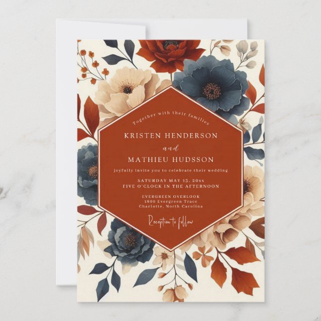 Invitation Noces Romantiques Terracotta Bloom (Devant)