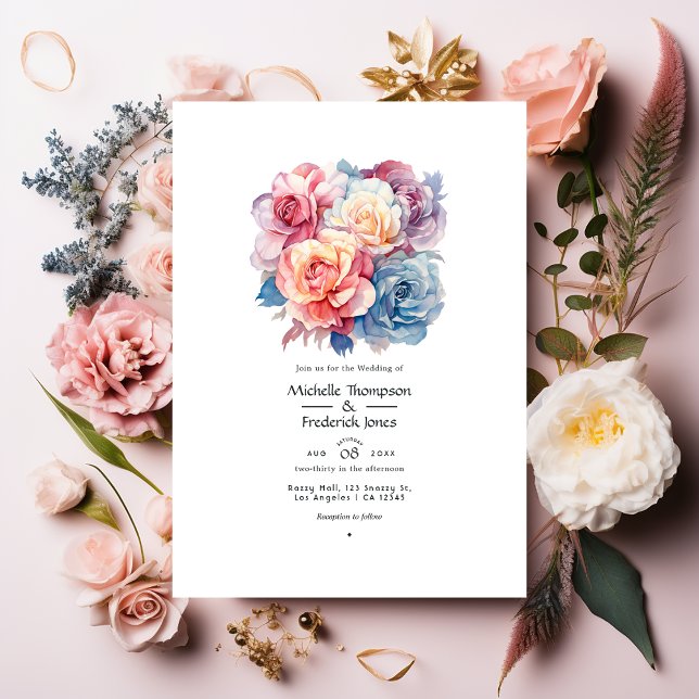 Invitation Noces Rose Quartz, Bleu Poussiéreux, Rose et Crème (Créateur téléchargé)