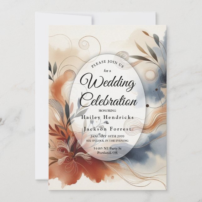 Invitation Noces Terracotta Twilight et Navy Blooms (Devant)