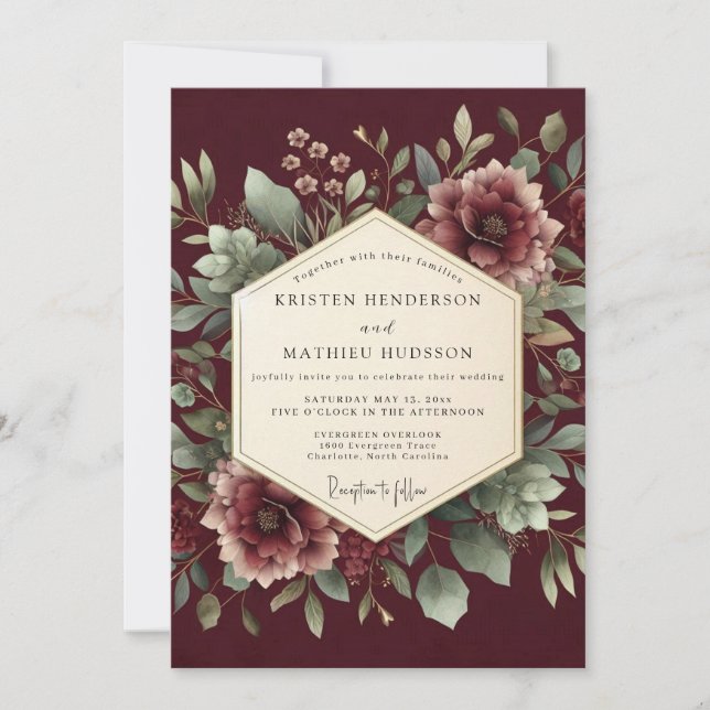 Invitation Nocturne Botanique de Mariage en Bourgogne (Devant)