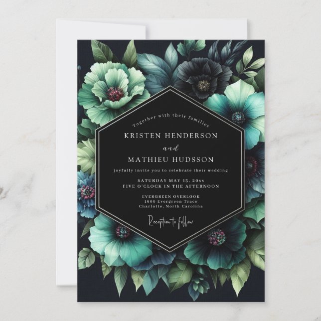 Invitation Nocturne Botanique de Mariage Saphyr (Devant)