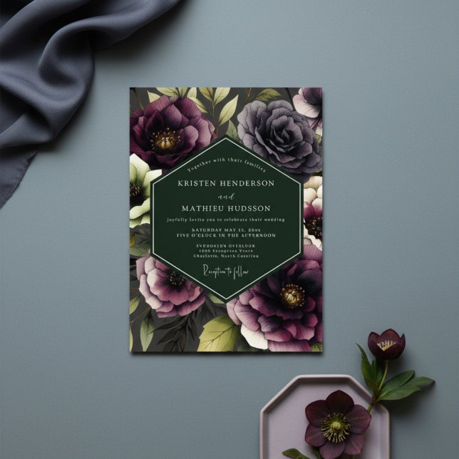 Invitation Nocturne Botanique Mariage au Prunier (Créateur téléchargé)