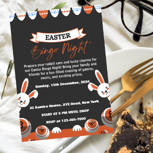 Invitation nocturne de Bingo moderne gris et orang