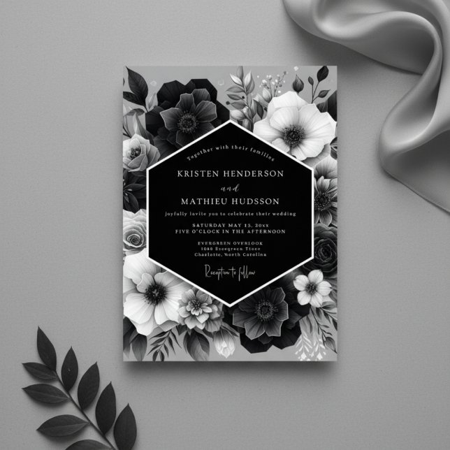 Invitation Nocturne de mariage à fleurs noires (Créateur téléchargé)