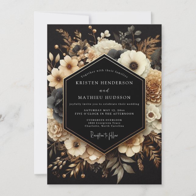 Invitation Nocturne de mariage au charbon doré (Devant)