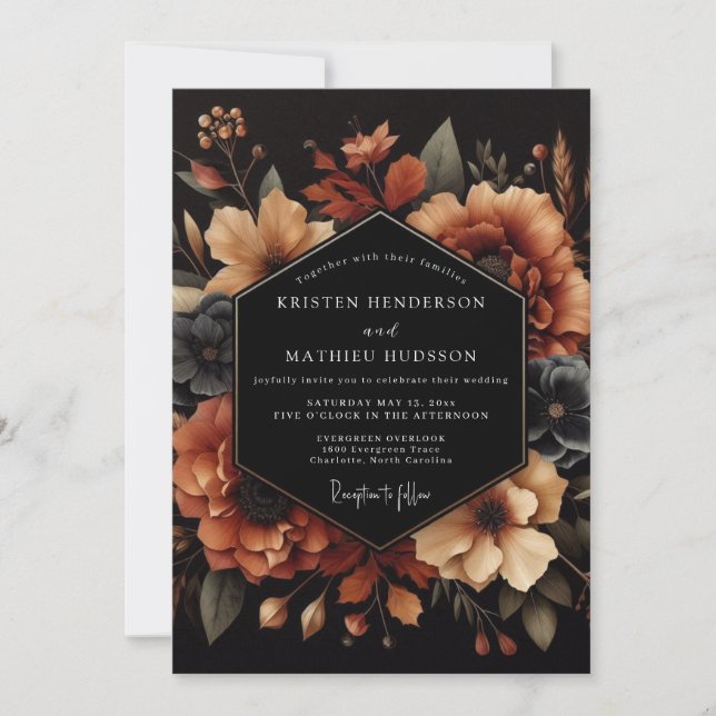 Invitation Nocturne de mariage orange brûlé (Devant)