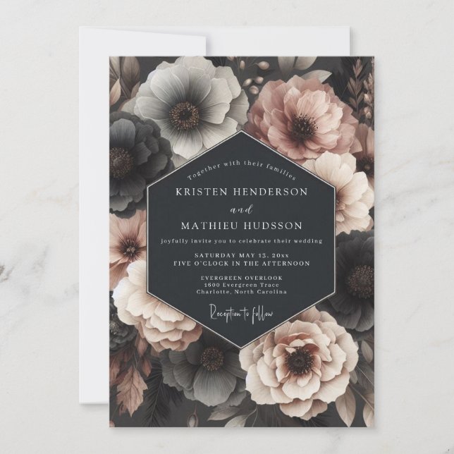 Invitation Nocturne de mariage Rose Charbon (Devant)