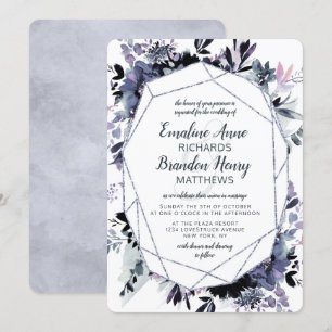 Invitation Nocturne Floral Argent Gem Dusty Blue Mariage