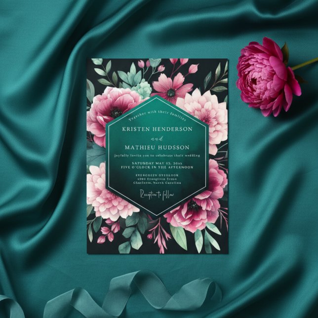 Invitation Nocturne Floral de Teal pour Mariage (Créateur téléchargé)