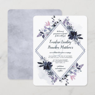 Invitation Nocturne Floral Dusty Blue Diamond Mariage