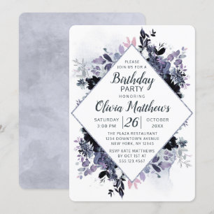 Invitation Nocturne Floral Navy Blue & Grey Anniversaire