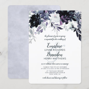 Invitation Nocturne Floral Navy Dusty Blue Floral Mariage