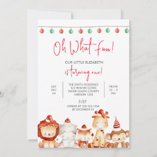 Invitation Noël 1er anniversaire, fête des animaux, Père Noël