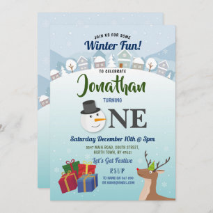Invitation Noël 1er anniversaire fête Père Noël Snowman ONE