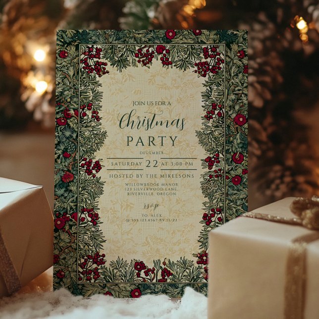 Invitation Noël à feuillage botanique vintage (Créateur téléchargé)