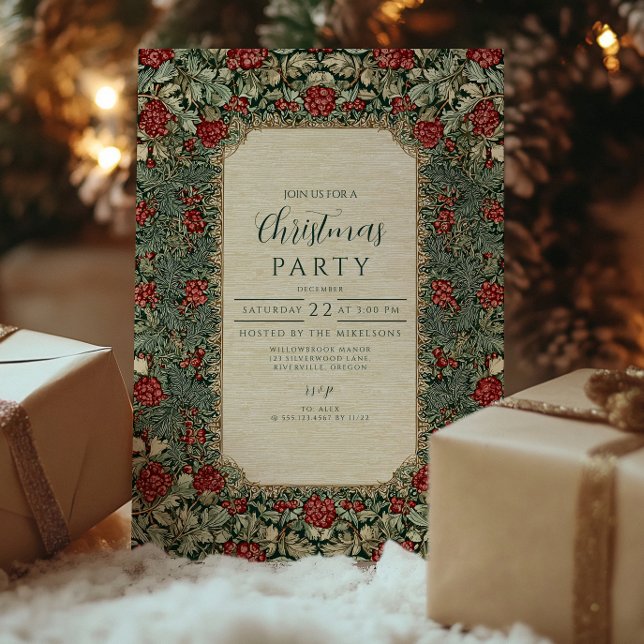 Invitation Noël à feuillage botanique vintage (Créateur téléchargé)