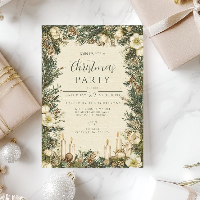 Invitation Noël à la bougie de pin rustique (Créateur téléchargé)