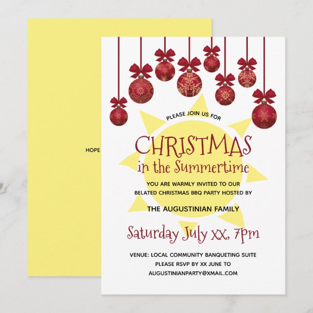 Invitation Noël à la fête du barbecue d'été (Devant / Derrière)