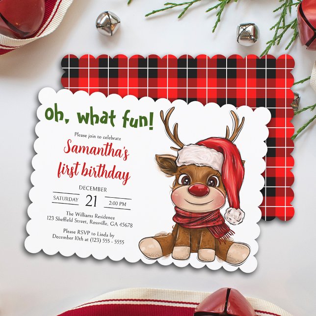 Invitation Noël à Reindeer (Elevate your baby's celebration with our charming invitation. Create unforgettable memories.)