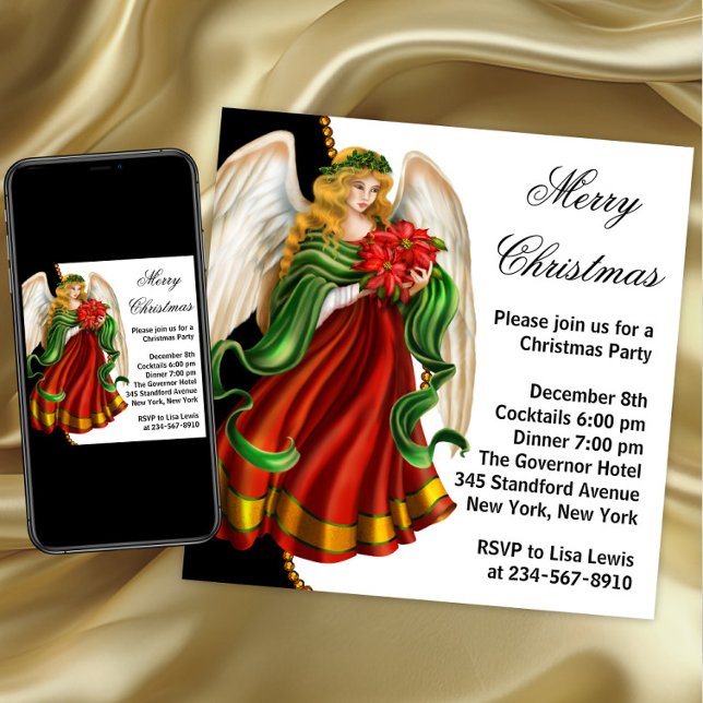Invitation Noël Ange fête de Noël (Angel Christmas party invitation. Any occasion. Download and printed available. )