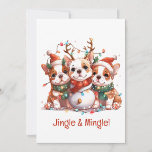 Invitation Noël anglais Bulldog Reindeer Père Noël