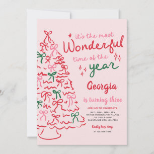 Invitation Noël Anniversaire Nœud Papillon Coquette Merveille