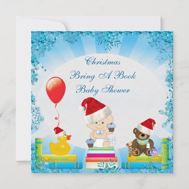 Invitation Noël apportent un baby shower de bleu de bébé de (Devant)