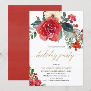 Invitation Noël aquarelle fleurie fête élégante