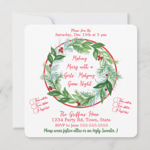 Invitation Noël aquarelle MAHJONG fête de vacances