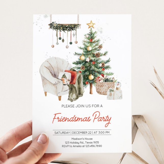 Invitation Noël Arbre Convivial Fête des amis (Cozy Christmas Tree Friendsmas Party)