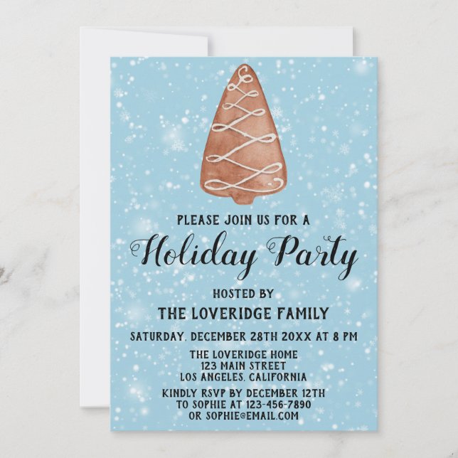 Invitation Noël Arbre Cookie Fête Fête de Noël Neige bleue (Devant)
