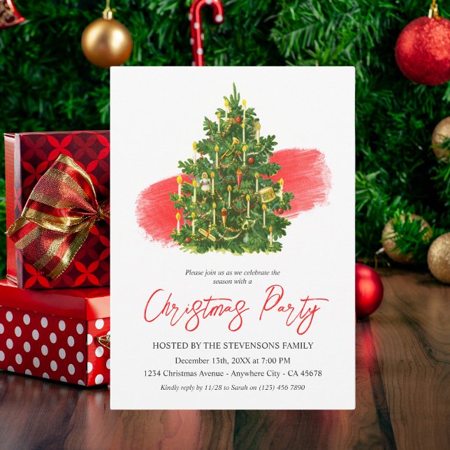 Invitation Noël Arbre Élégant Rouge Blanc Fête (Créateur téléchargé)