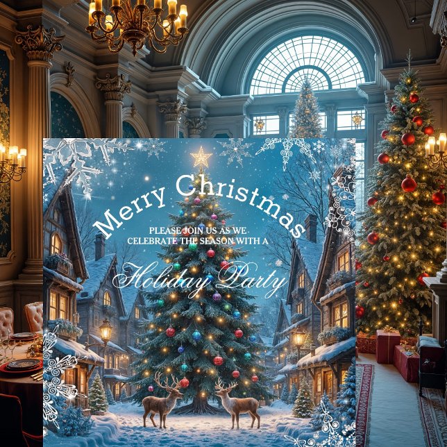 Invitation Noël Arbre Fête Fête d'hiver Rennes neige (Créateur téléchargé)