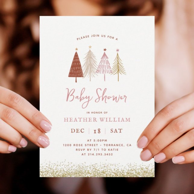 Invitation Noël Arbre hiver Wonderland Baby shower fille (Créateur téléchargé)