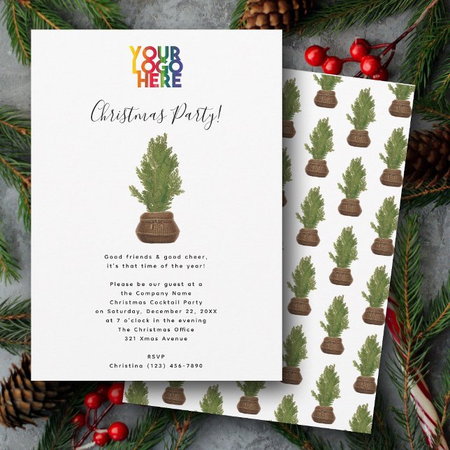 Invitation Noël Arbre vacances Bureau d'affaires Logo de fête (Christmas Tree Holiday Office Business Logo Party Invitation)