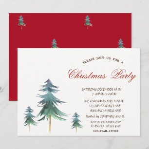 Invitation Noël Arbres Red Corporate Noël Party