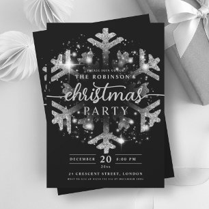 Invitation Noël argenté festif flocon de neige d'hiver Noir