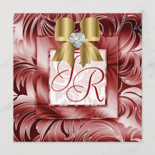 Invitation Noël argenté floral de rouge de mariage de feuille